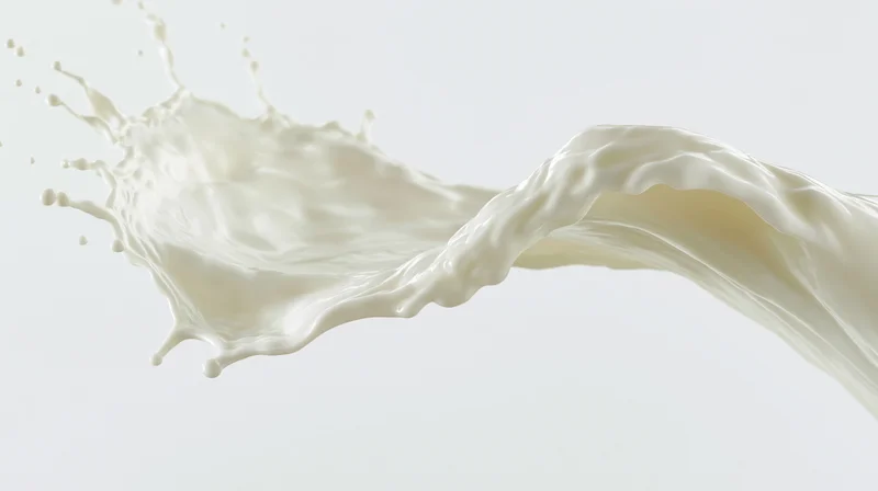 Milk splash frozen mid-motion against a pure white seamless background