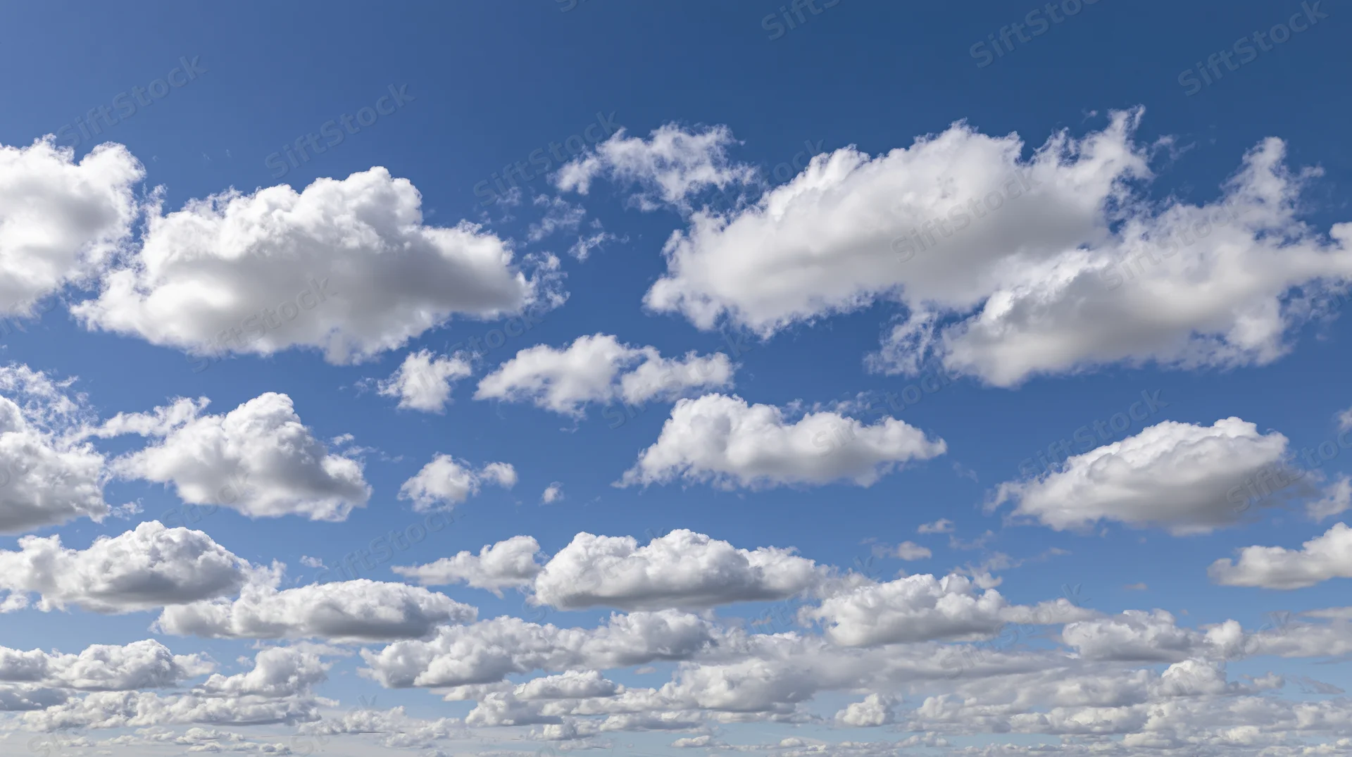 Open sky with scattered cumulus clouds floating in daylight
