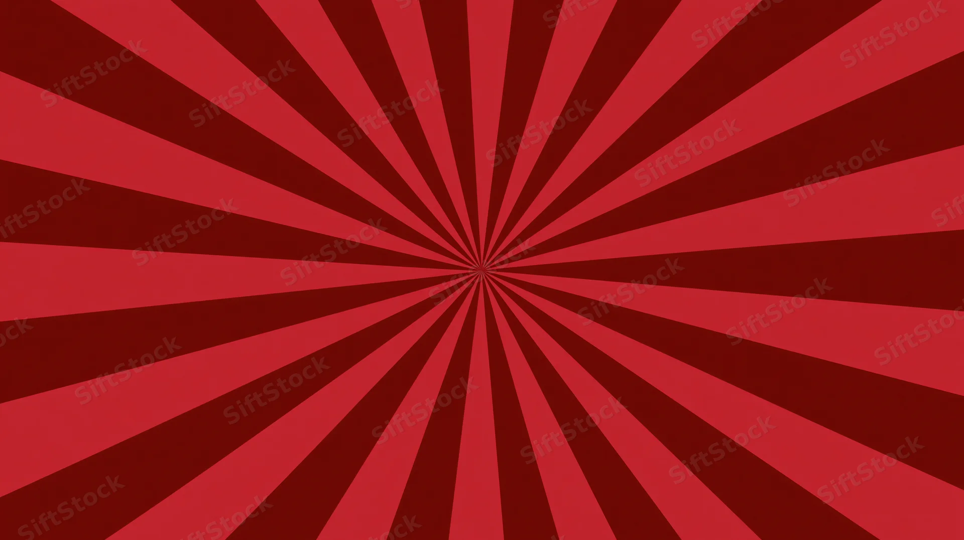 Red sunburst pattern with alternating dark and bright rays radiating from center