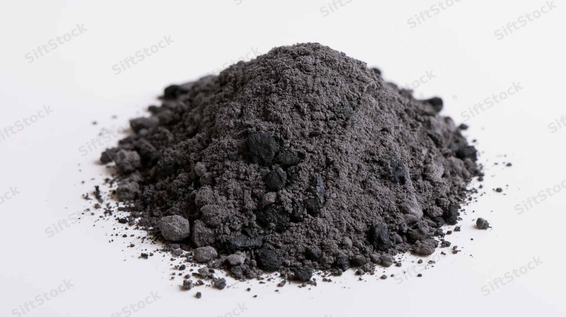 Pile of dark grey ash and charcoal dust on white surface