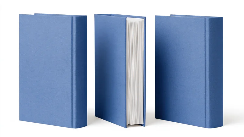 Three plain blue hardcover books shown from front side and back views on white background
