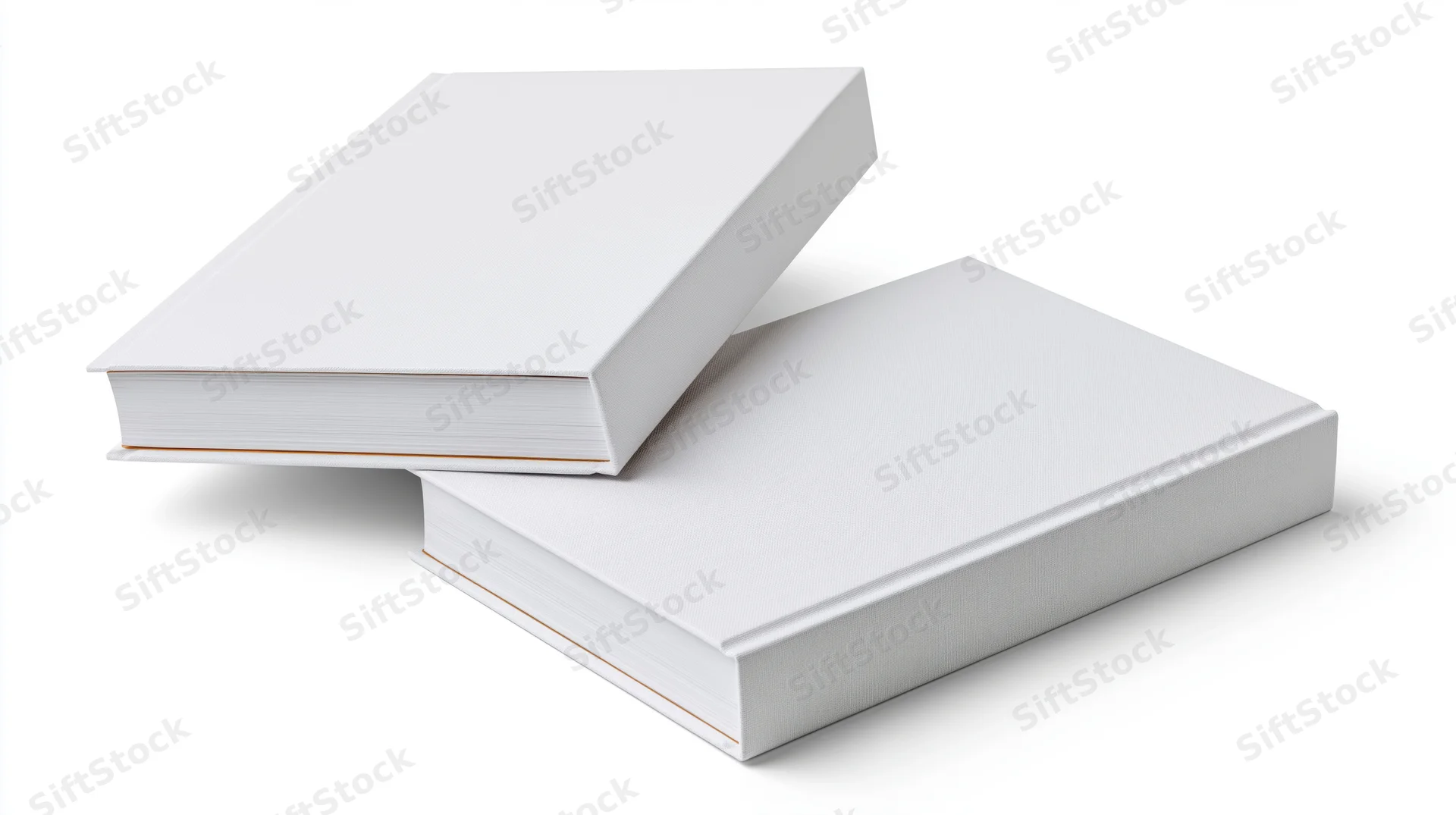 Two plain white hardcover books stacked with blank covers on white background