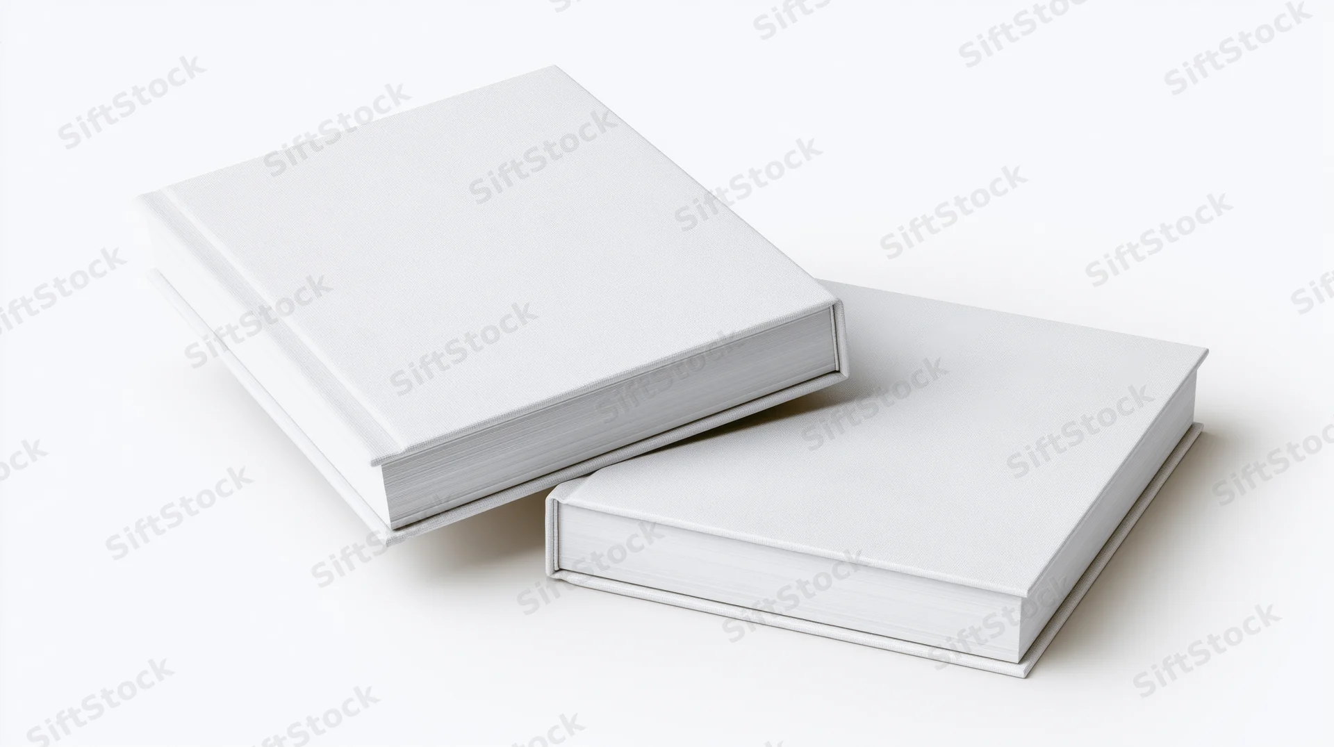 Two plain white hardcover books stacked on a white background