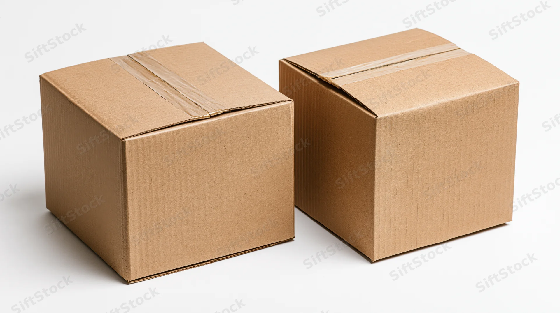 Two sealed cardboard shipping boxes of different sizes on a white background
