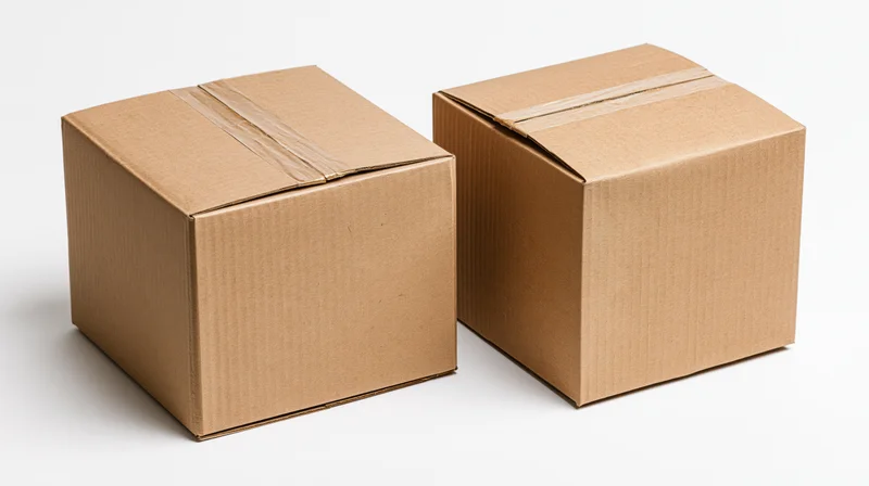 Two sealed cardboard shipping boxes of different sizes on a white background