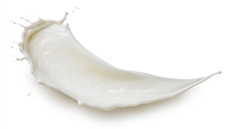 Milk splash frozen midair in curved wave form against white background