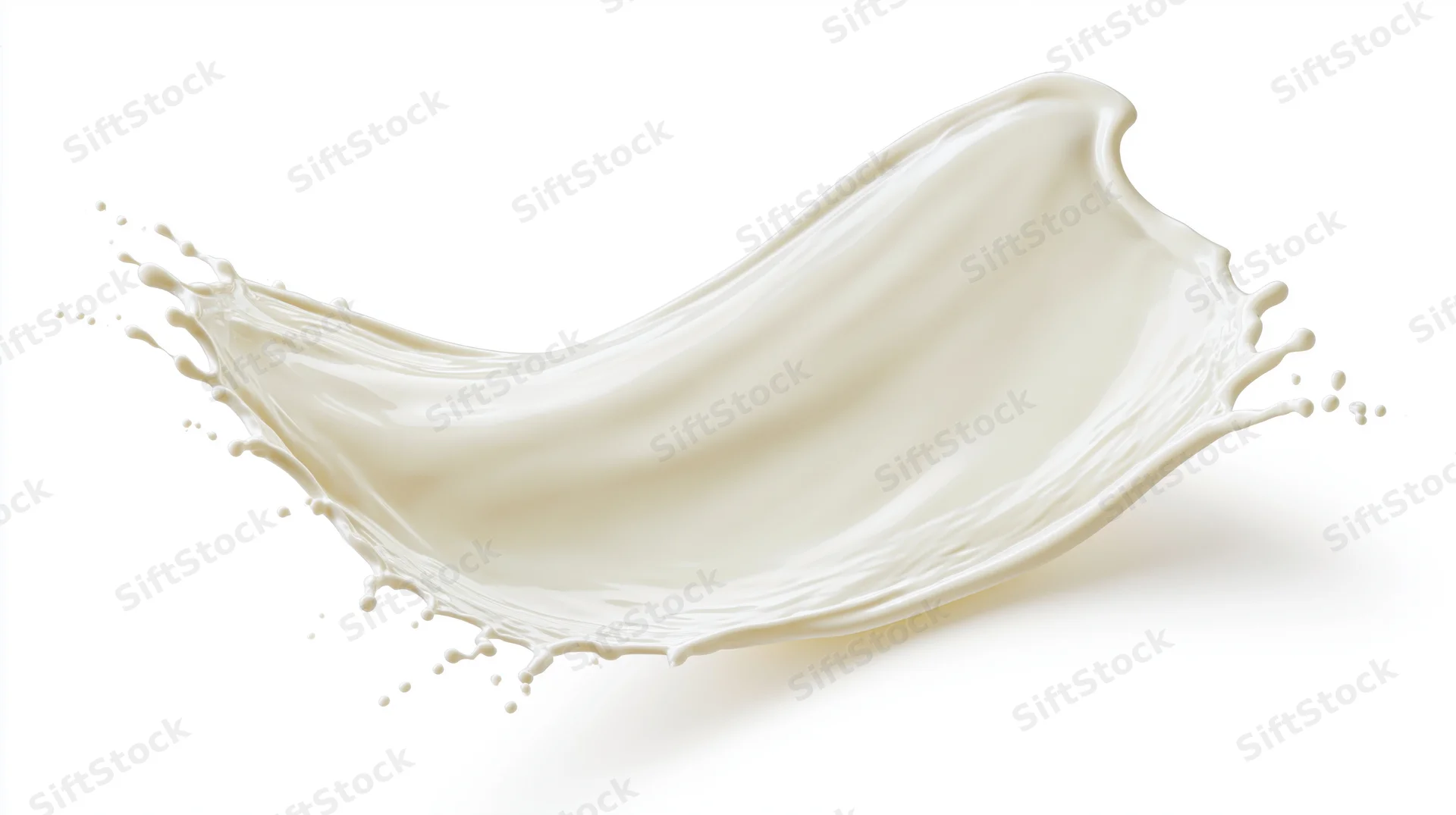 Milk splash frozen midair in a curved wave form against white background