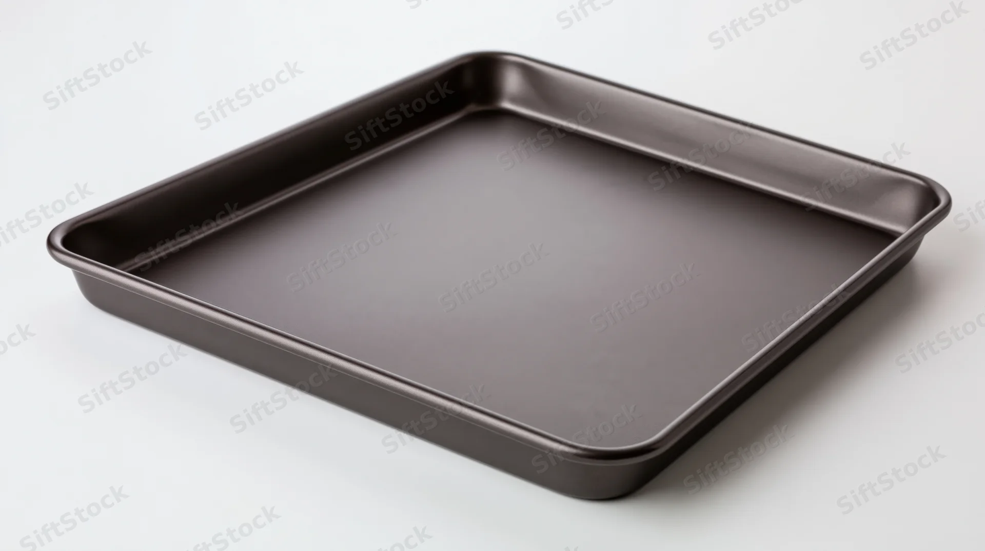 Dark grey nonstick baking sheet pan empty on white background
