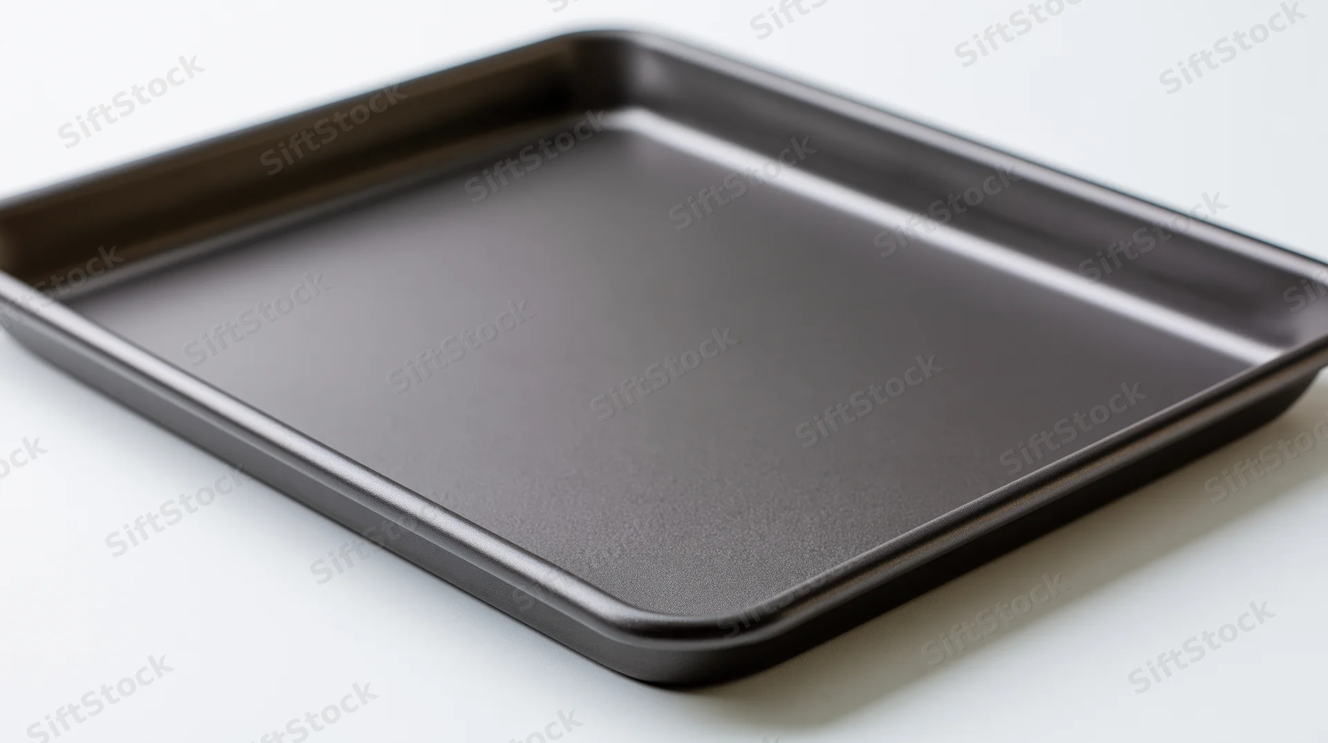 Dark grey nonstick baking sheet pan on white background