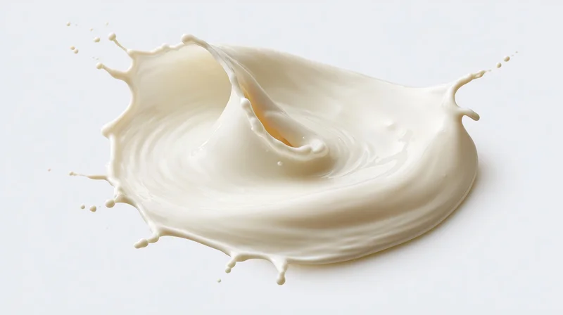 Dynamic milk splash mid-motion forming a swirling wave on white background