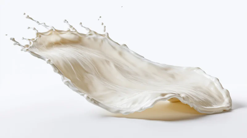 Dynamic wave-shaped splash of fresh white milk frozen mid-motion against white background
