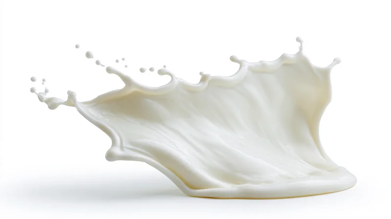 Dynamic wave-shaped splash of fresh white milk frozen mid-air against white background