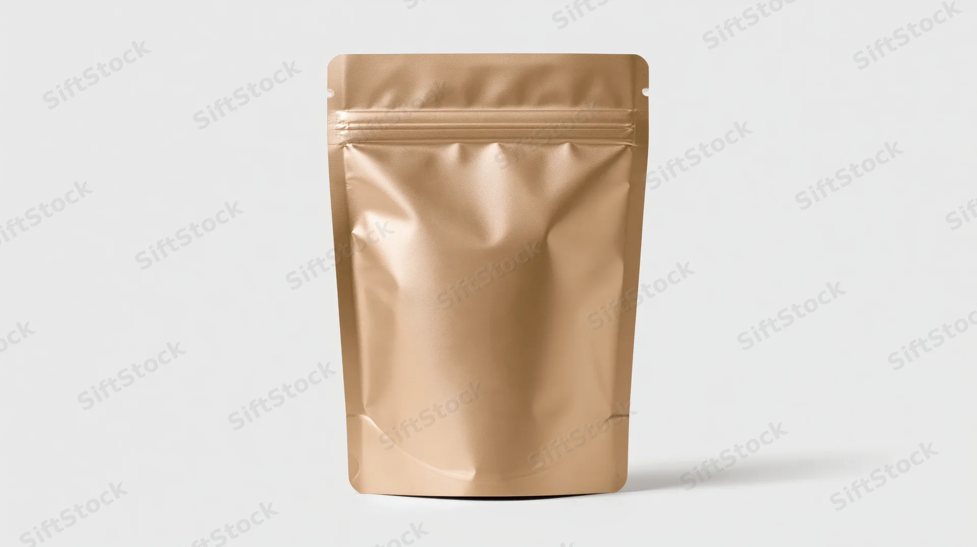 Matte gold foil stand-up pouch with sealed top fold on white background