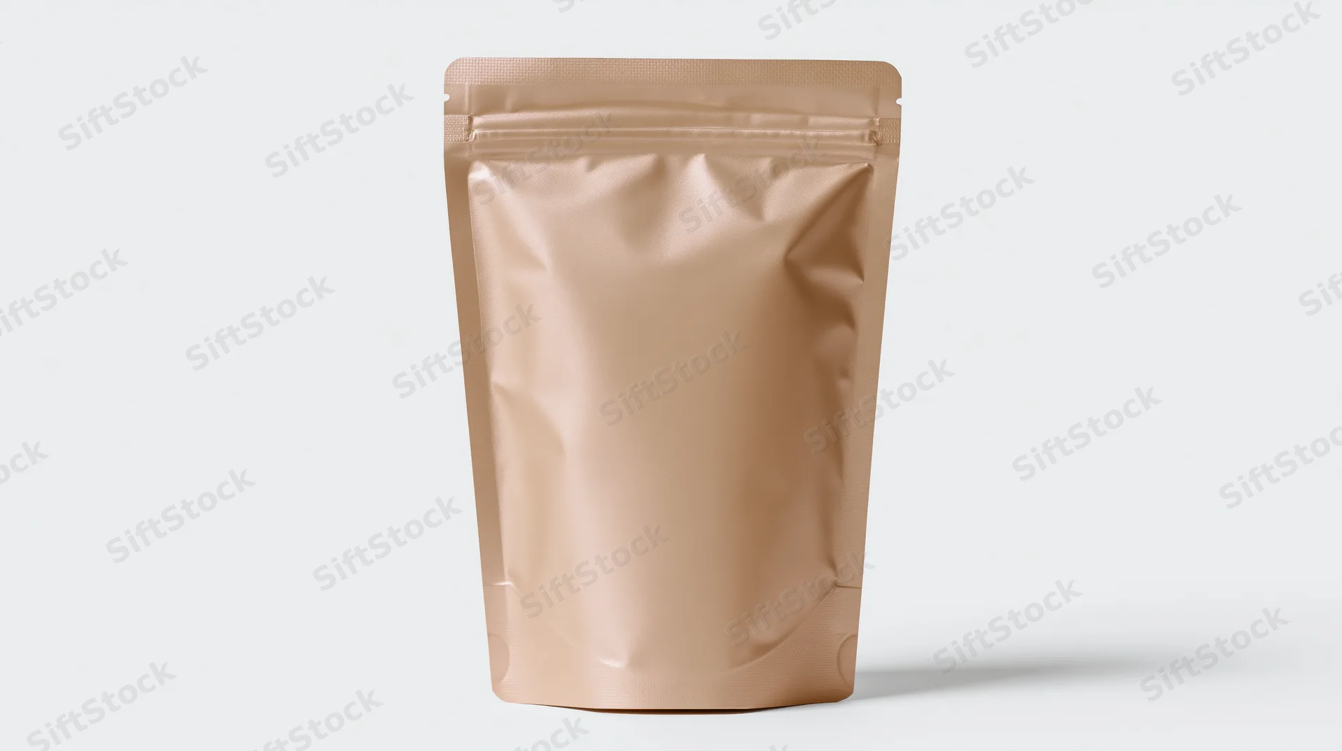 Matte kraft-gold foil stand-up pouch with sealed top fold on white background