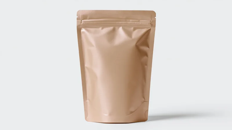 Matte kraft-gold foil stand-up pouch with sealed top fold on white background
