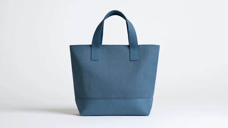 Blue canvas tote bag with dual handles centered on white background