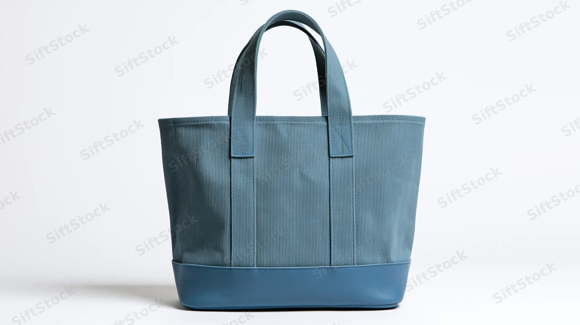 Dusty blue canvas tote bag with ribbed texture on white background