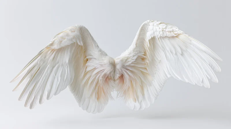 Large white bird wings spread symmetrically against a plain background