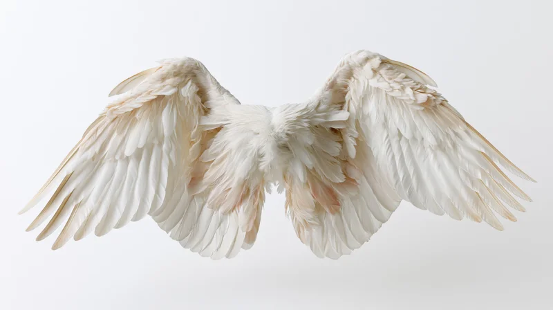 Large white bird wings spread symmetrically against a plain white background