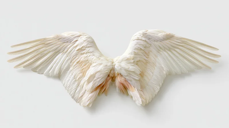 Large white bird wings spread symmetrically on plain background