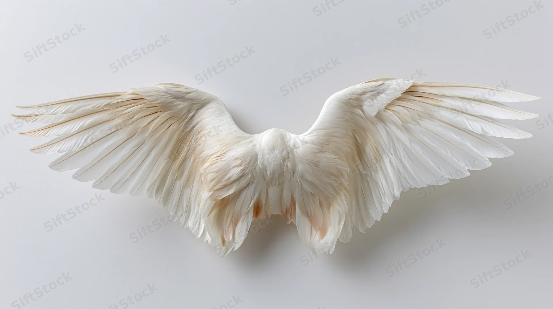 Large white bird wings spread symmetrically against a plain light background