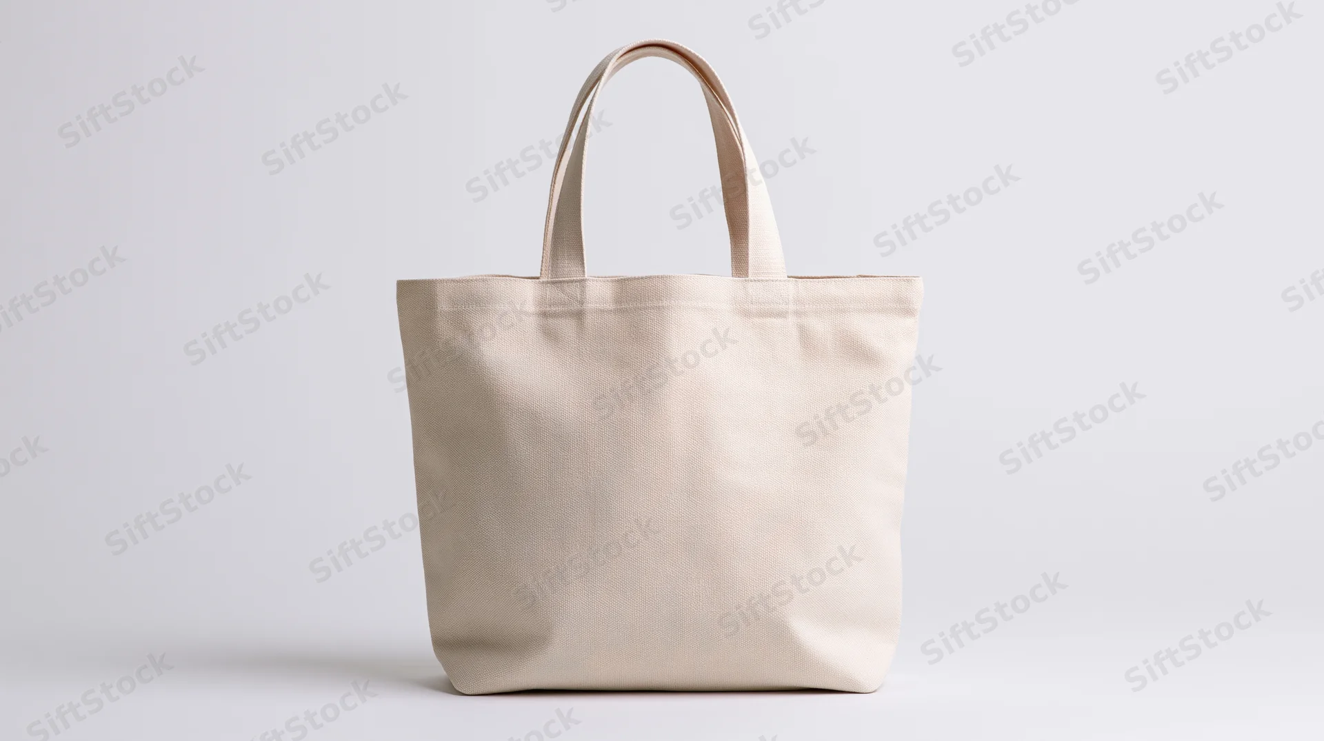 Cream canvas tote bag standing upright centered on white background