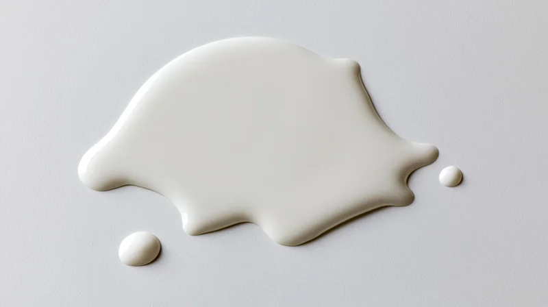 Spilled milk forming a puddle on a smooth white surface