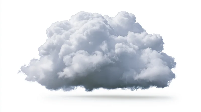 A single cumulus cloud floating against a pure white background