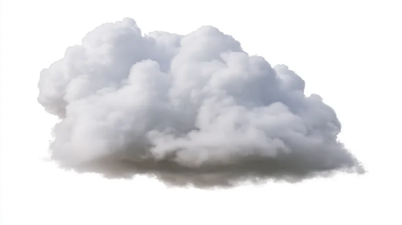 A cumulus cloud floating against a pure white background