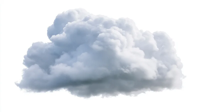 A single cumulus cloud floating against a pure white background