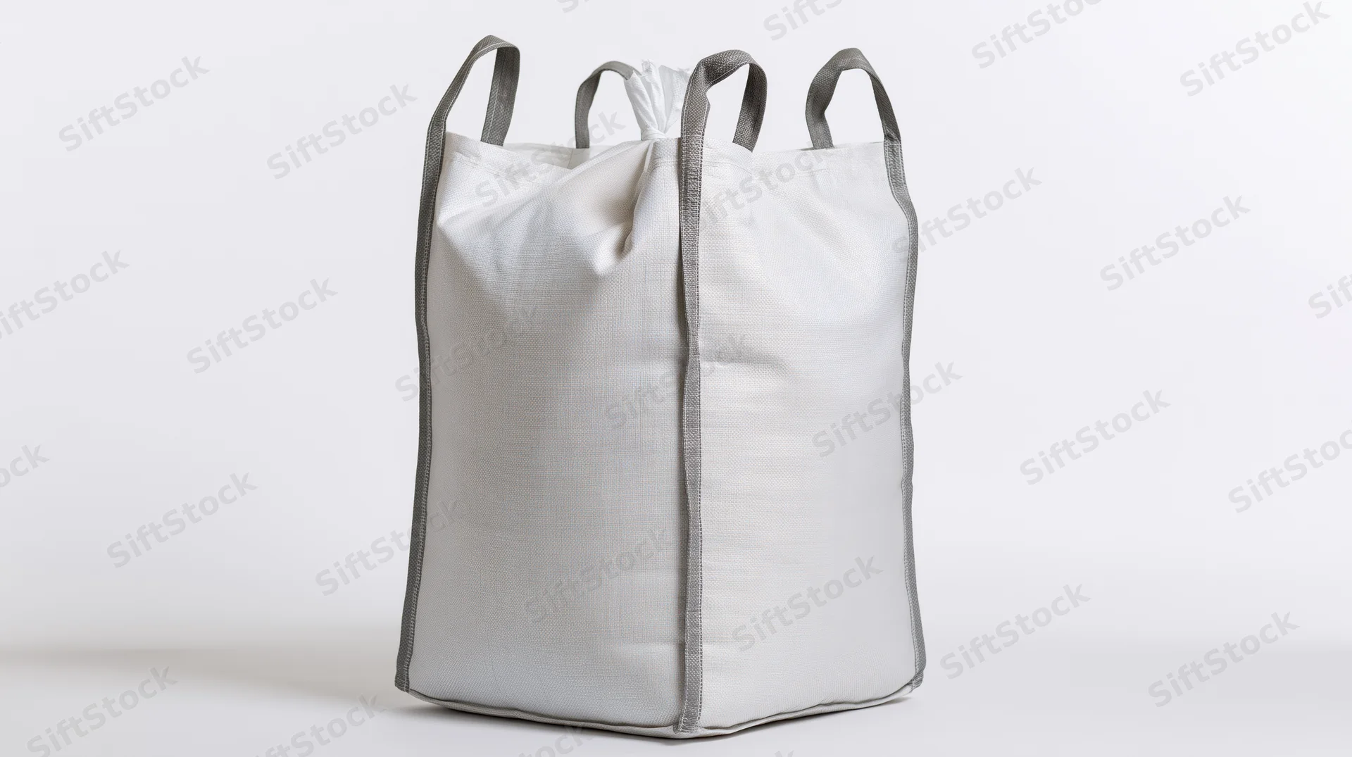 White bulk bag standing upright on plain surface