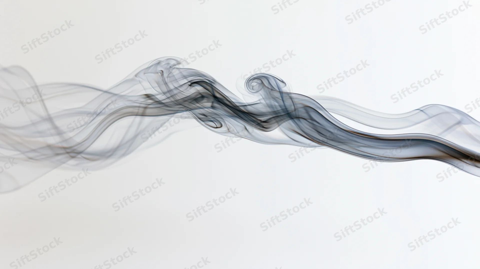 A wisp of dark gray smoke drifting horizontally across a white background
