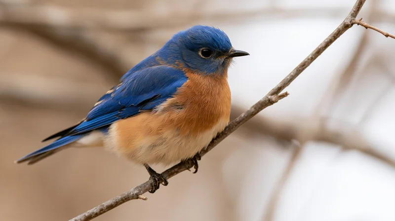 Bluebird perched alert on a bare branch in a natural setting