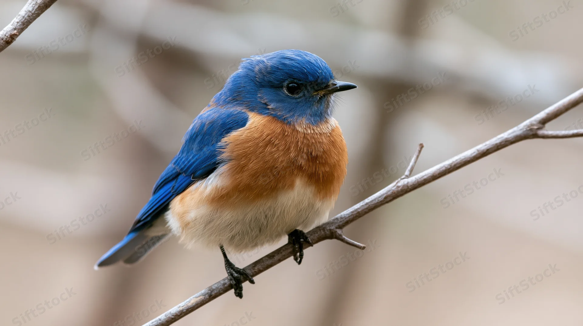 Small blue-and-orange flycatcher perched alert on a branch in a natural woodland setting