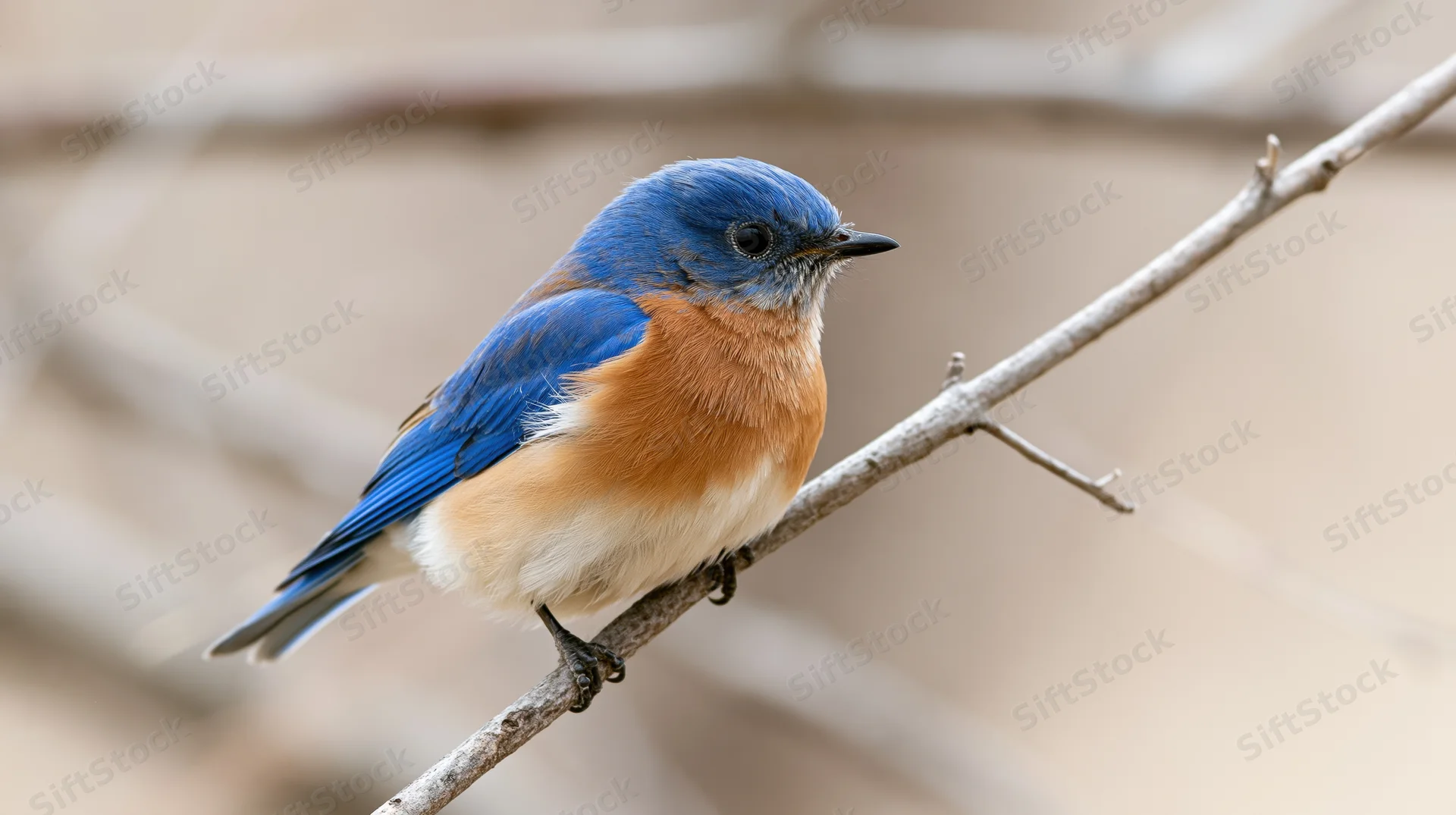 Bluebird perched alert on a dry branch in natural habitat