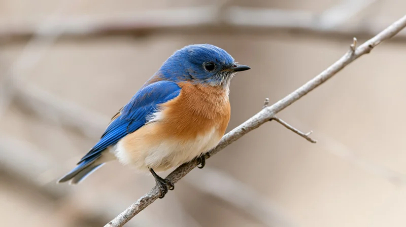 Bluebird perched alert on a dry branch in natural habitat
