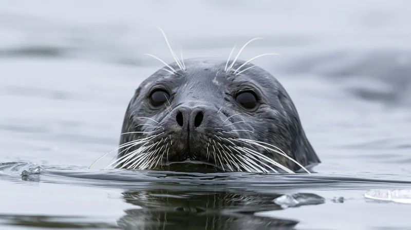 Seal with head above water in icy ocean