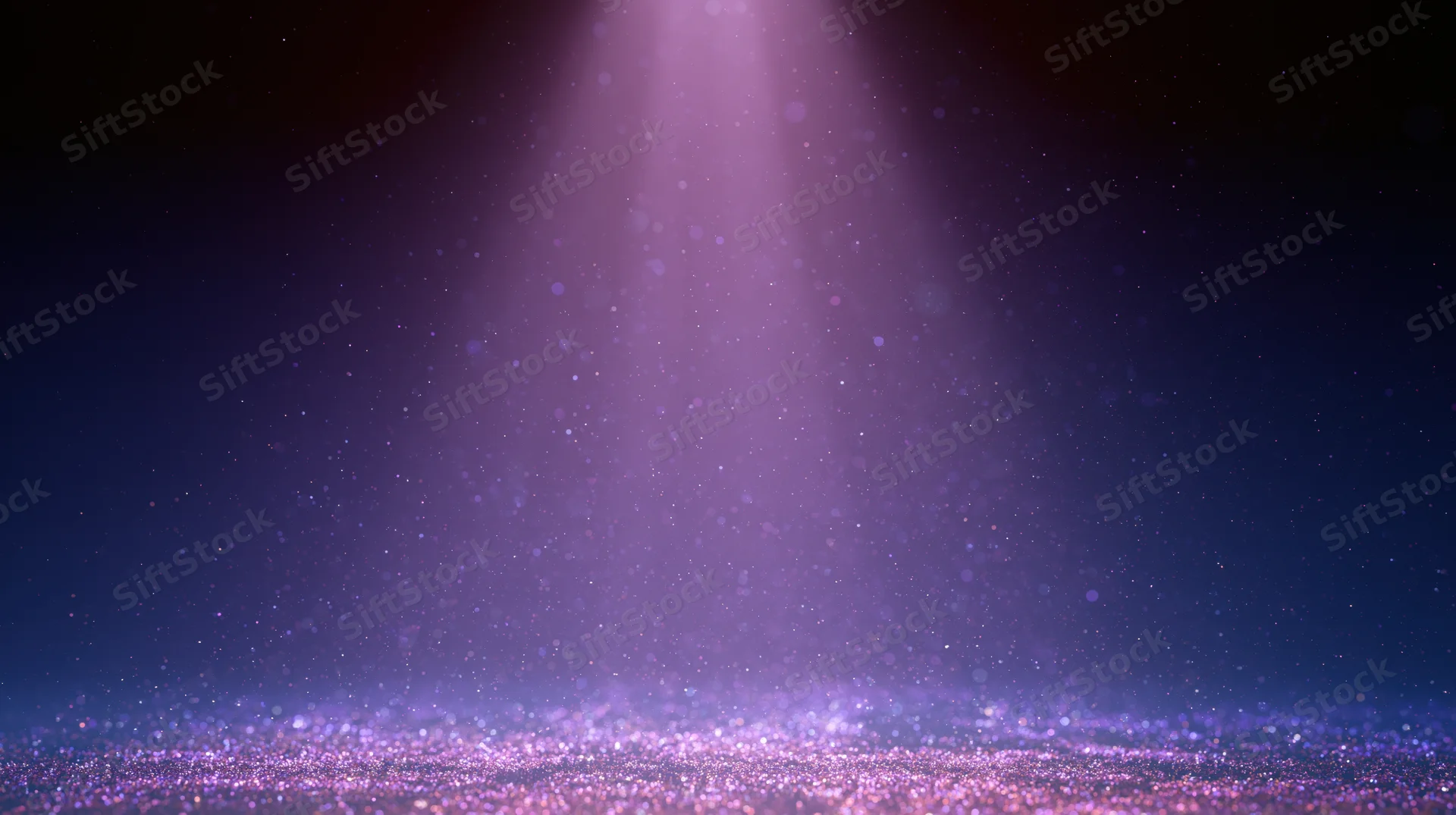 Purple spotlight beam illuminating floating dust particles on dark stage background