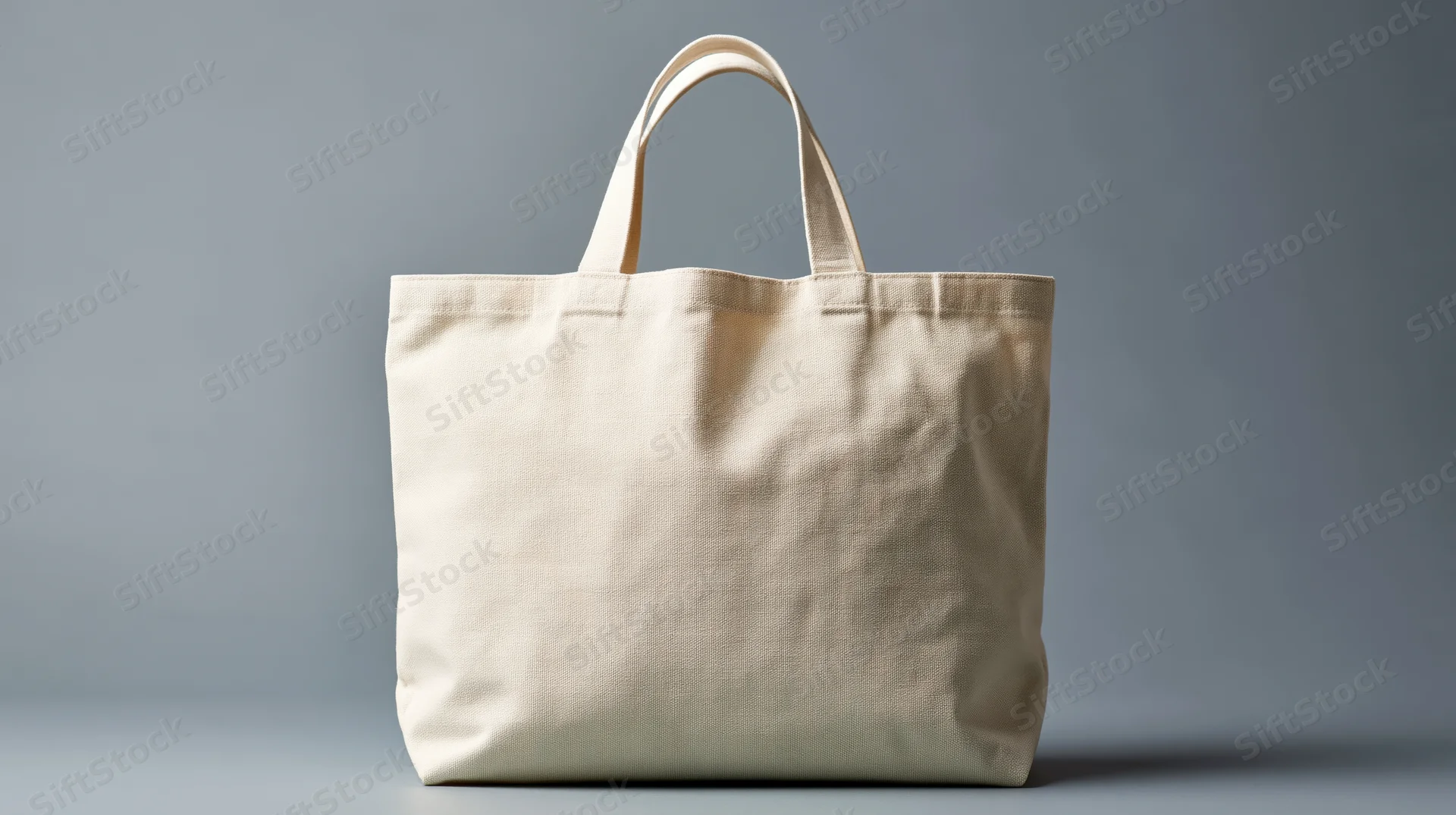 Cream canvas tote bag standing upright on a flat surface