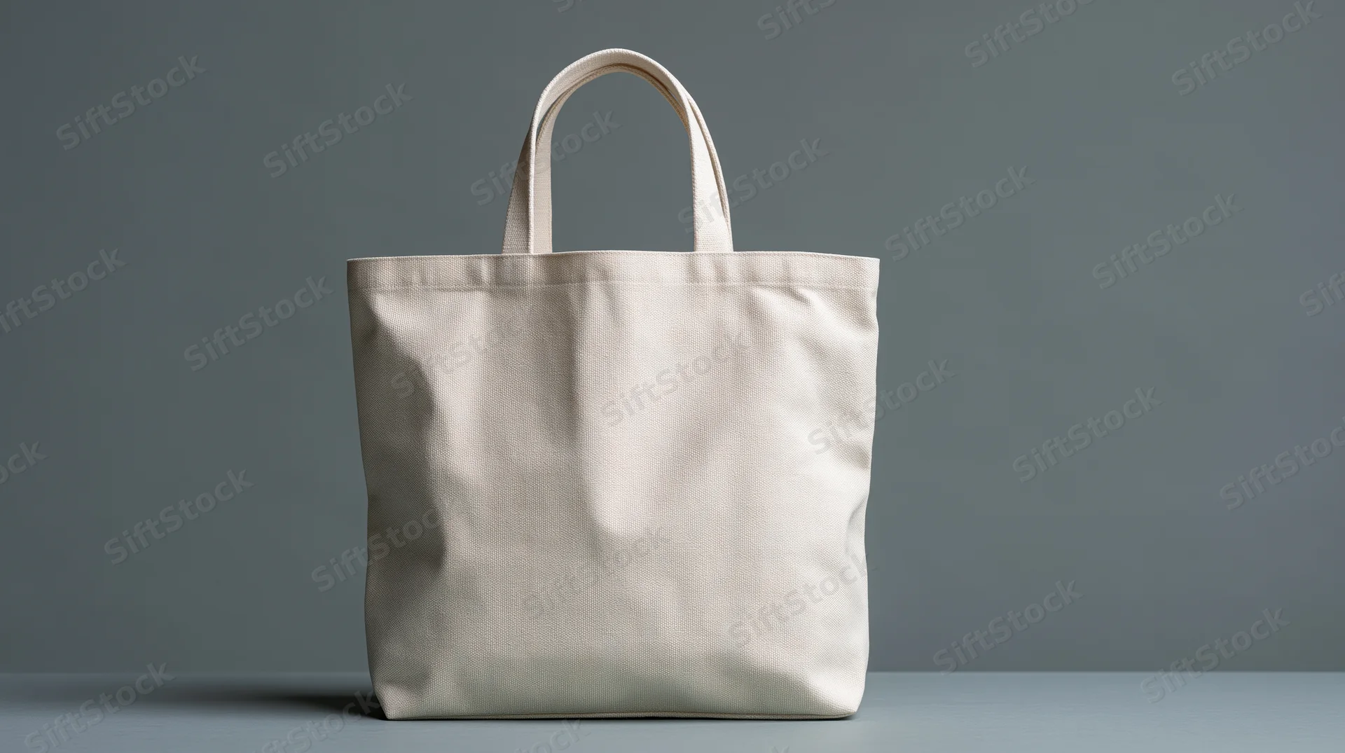 Cream canvas tote bag standing upright on a flat surface