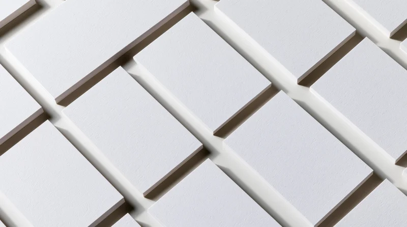 Blank white business cards arranged in a diagonal grid pattern