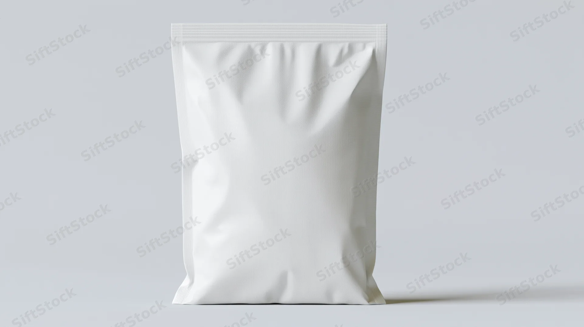 Blank white plastic snack bag standing upright centered in frame