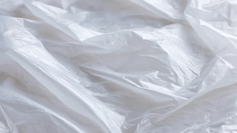 Crumpled white plastic wrap surface filling the frame