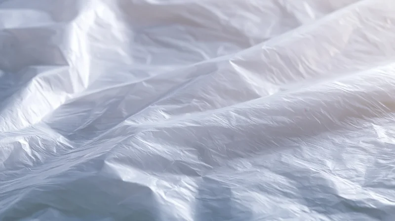 Crumpled plastic wrap surface with light reflections and folds