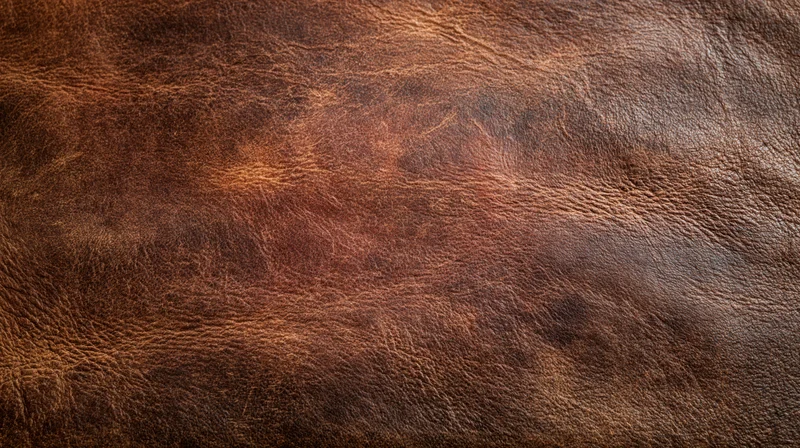Close-up of aged full-grain leather surface with natural texture and patina