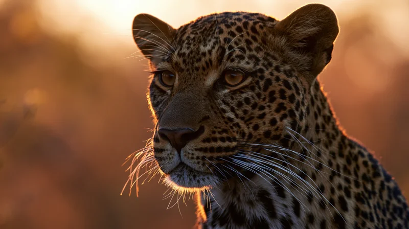 Leopard in profile gazing off-frame during golden hour in savanna habitat