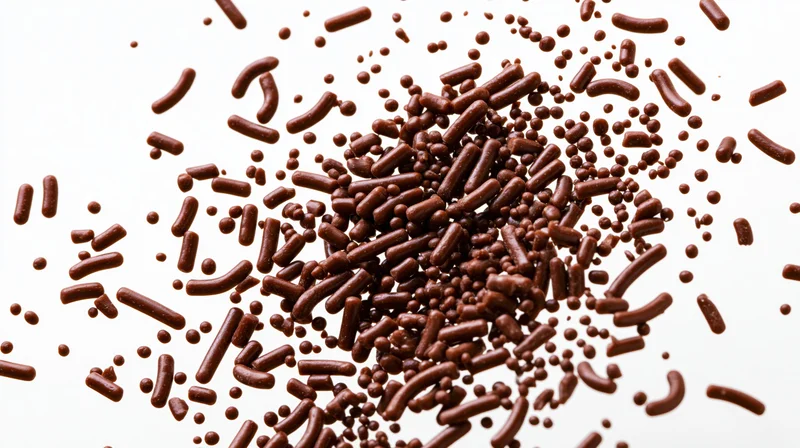 Chocolate sprinkles scattered on white surface