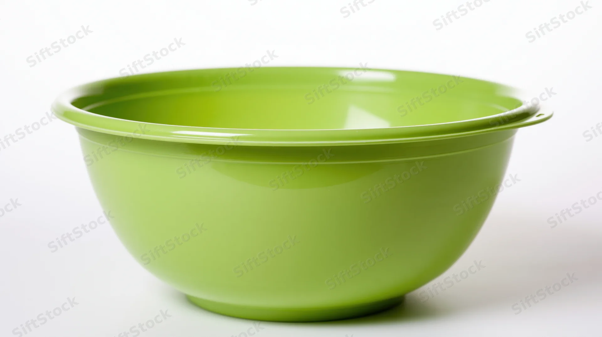 Lime-green plastic mixing bowl centered on white background