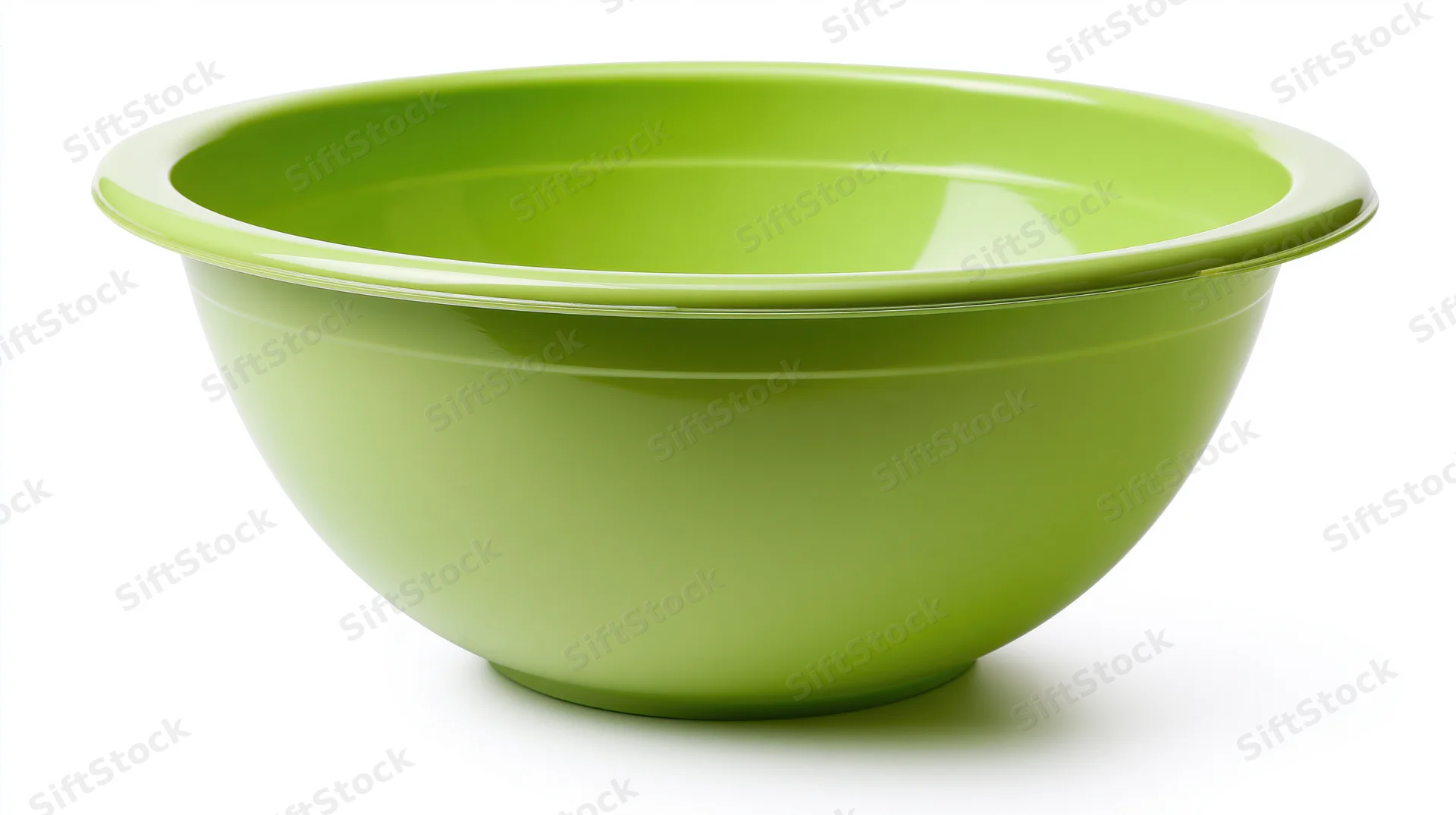 Lime-green plastic mixing bowl centered on white background