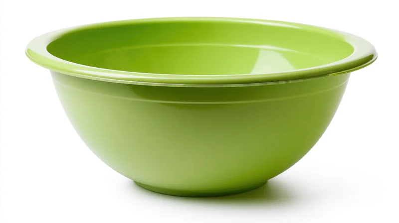 Lime-green plastic mixing bowl centered on white background